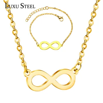 

LUXUSTEEL Women Men Sets infinite Shape Pendant Necklace Bracelet Sets collares Collier Party Wedding Wholesale