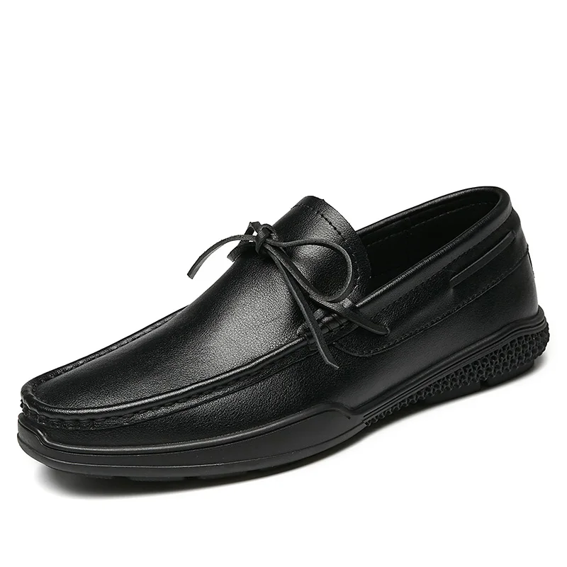 

Men's Formal Flat Leather Shoes Black Fashion Man Office Wedding Business Sneakers Slip on Male Loafers Boat Footwear
