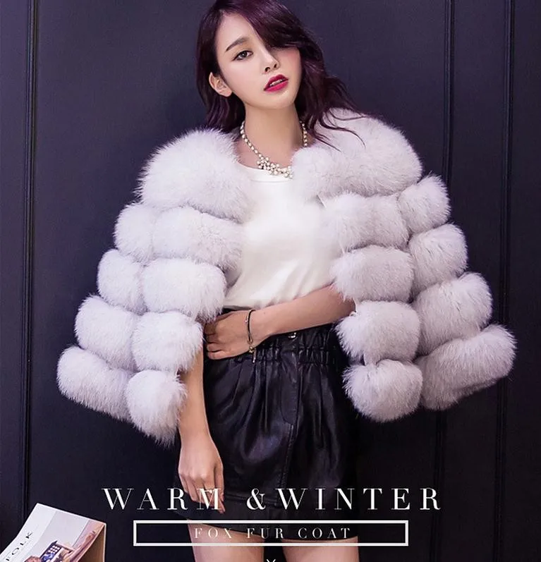 Новое поступление, модное женское меховое пальто, высокое качество, искусственный Лисий мех, пэтчворк, короткое пальто, женская зимняя теплая куртка, парка J26