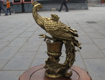 

wholesale factory Chinese Royal pure Brass exquisite carve Lucky phoenix Bird adornment Statue 25% off