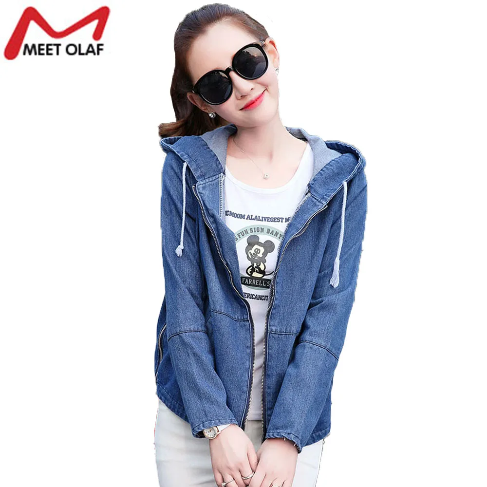 

Women Jeans Jackets Short Hooded Denim Tops 2017 Spring Autumn Long Sleeve Denim Coat For Femme Clothing Chaquetas Mujer YL338