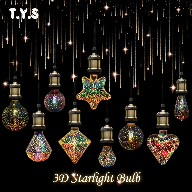 3D Светодиодная лампа Эдисона E27 220 В новинка для Рождественского освещения