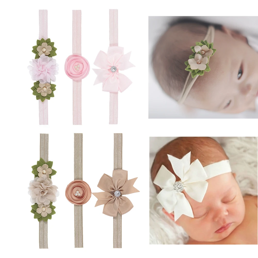 

3pcs/lot Cute Baby Girl Headbands Newborn Bows Flower Headband Elastic Newborn Toddlers Hair Band Hair Accessories