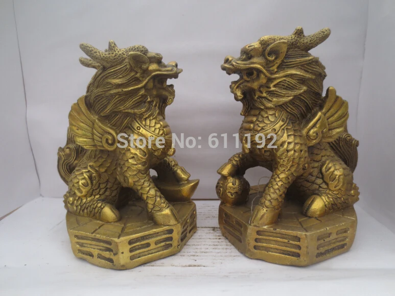 

Folk art FengShui Home decoration exorcism statue Metal crafts, A pair brass dragon Kirin sculpture