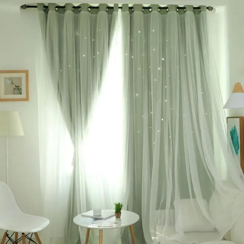 Выдолбленные звезды затенение затемняющие шторы на окна портьеры для гостиной принцесса детская комната занавеска - Цвет: Зеленый
