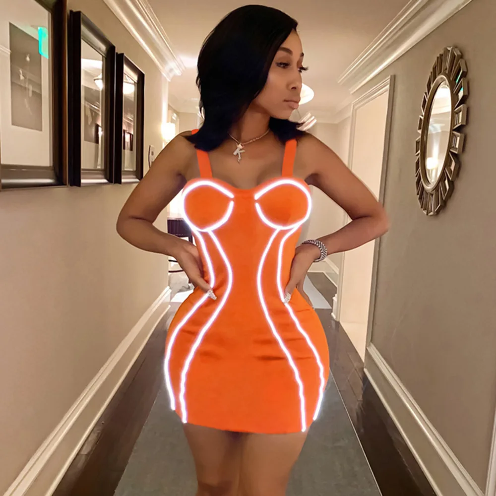 

Sexy Reflective Active Tennis Dresses Womens Strapless Sleeveless Dress Summer Party Wear Bodycon Mini Female Neon Black Hot