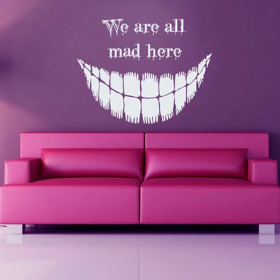 

Cheshire Cat Wall Decals Alice In Wonderland Quote Wall Sticker We Are All Mad Here Art Mural Vinyl Halloween Decals A985