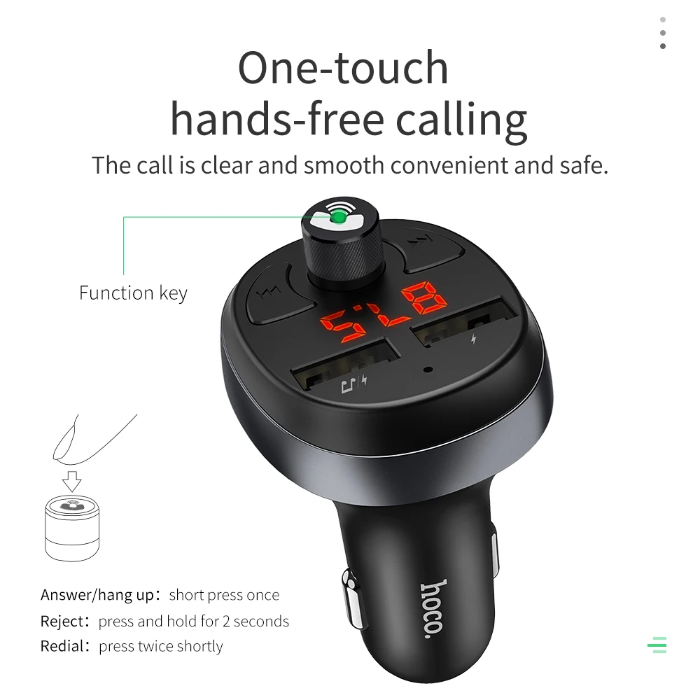 Автомобильное зарядное устройство HOCO с двойным USB светодиодный дисплей fm