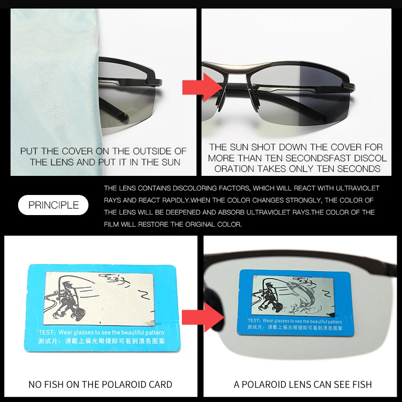 Saylayo Brand Photochromic Sunglasses Men Polarized  Discoloration Sun Glasses Men Fashion Rimless Eyewear for Driving Fishing
