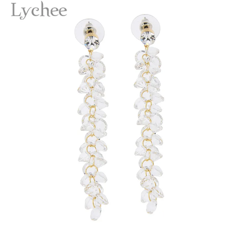 Lychee Trendy Alloy Crystal Tassels Women Drop Earrings String Beads