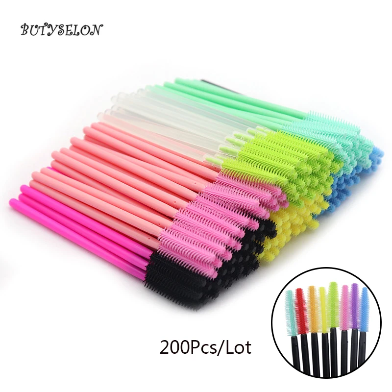 

200Pcs Colorful Disposable Makeup Silicone Brushes Eyelash Extension Mascara Wands Applicator Makeup Tools Brushes