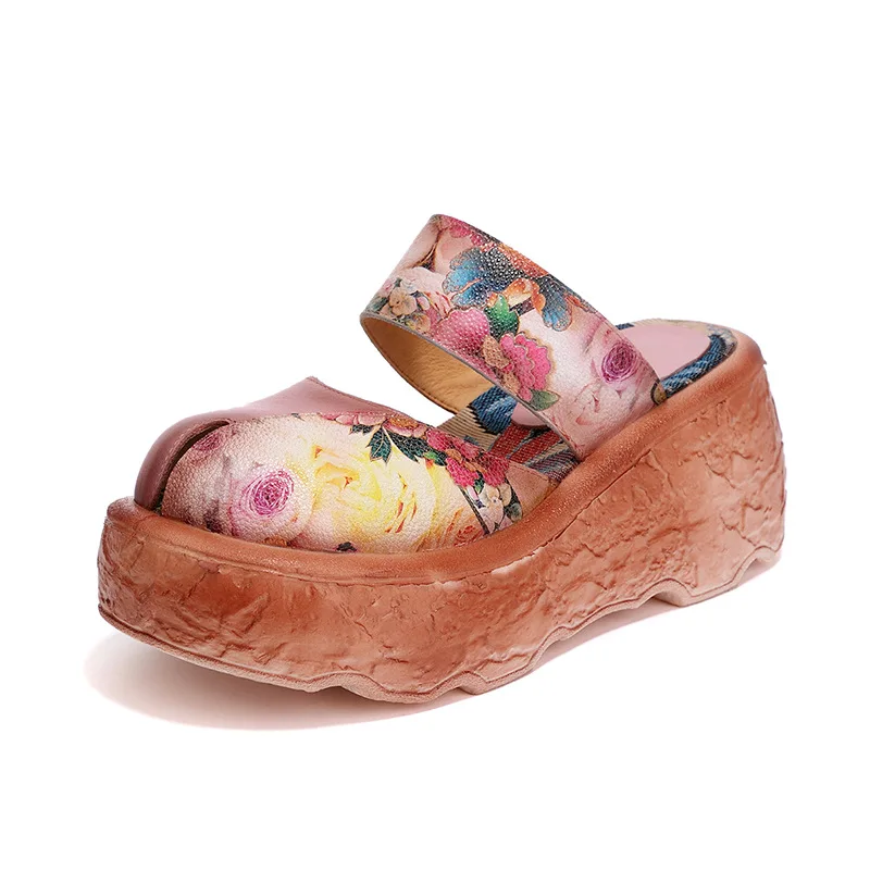 

2019 Women Slippers Summer Platform Beach Sandals Ladies Slides Cow Leather Handmade Slippers Women's Shoes Slip On Flip Flops