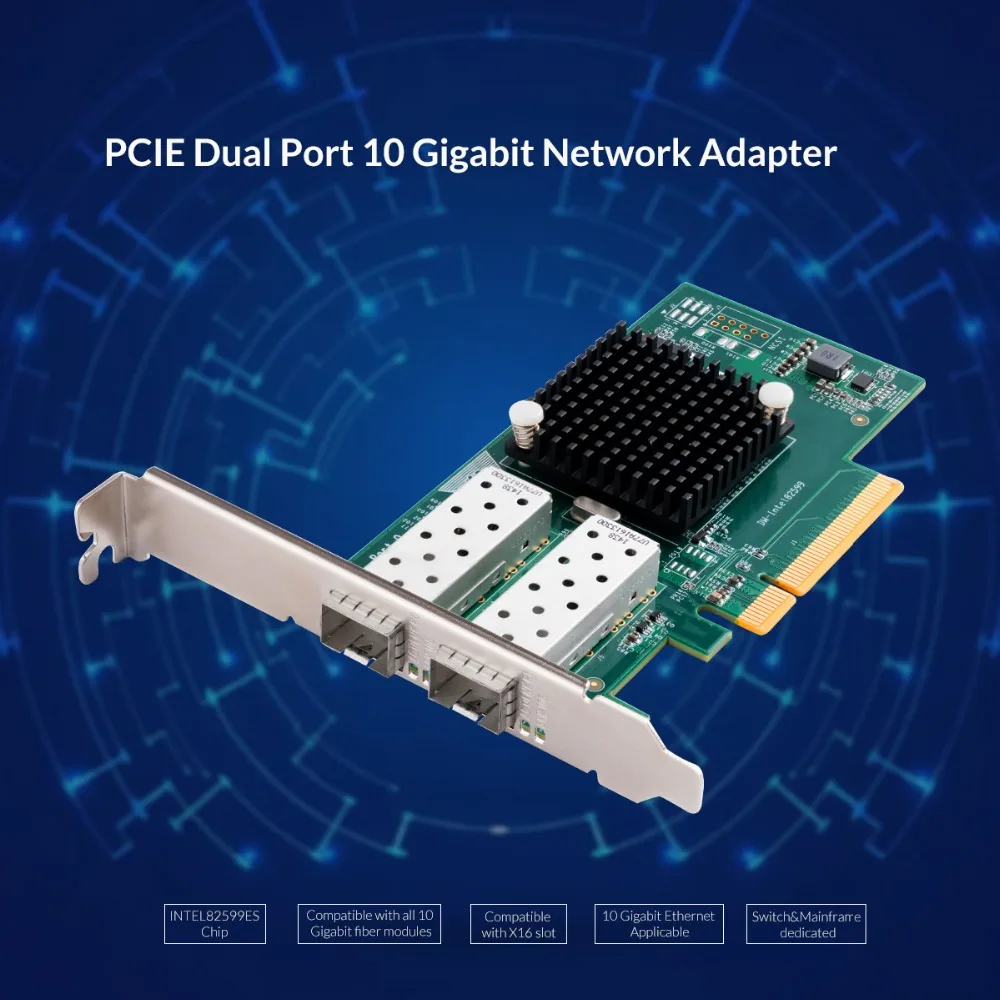  ORICO PCIE 2 puerto 10 Gigabit adaptador de red INTEL82599ES Chip PCI-Express tarjeta de red Compat
