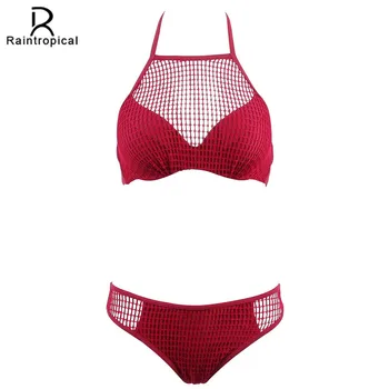 

Raintropical 2019 Sexy Women Swimsuit Bikini Set Halter Retro Brazilian Bathing Suits Push Up Swim Wear Solid Plaid Swimwear