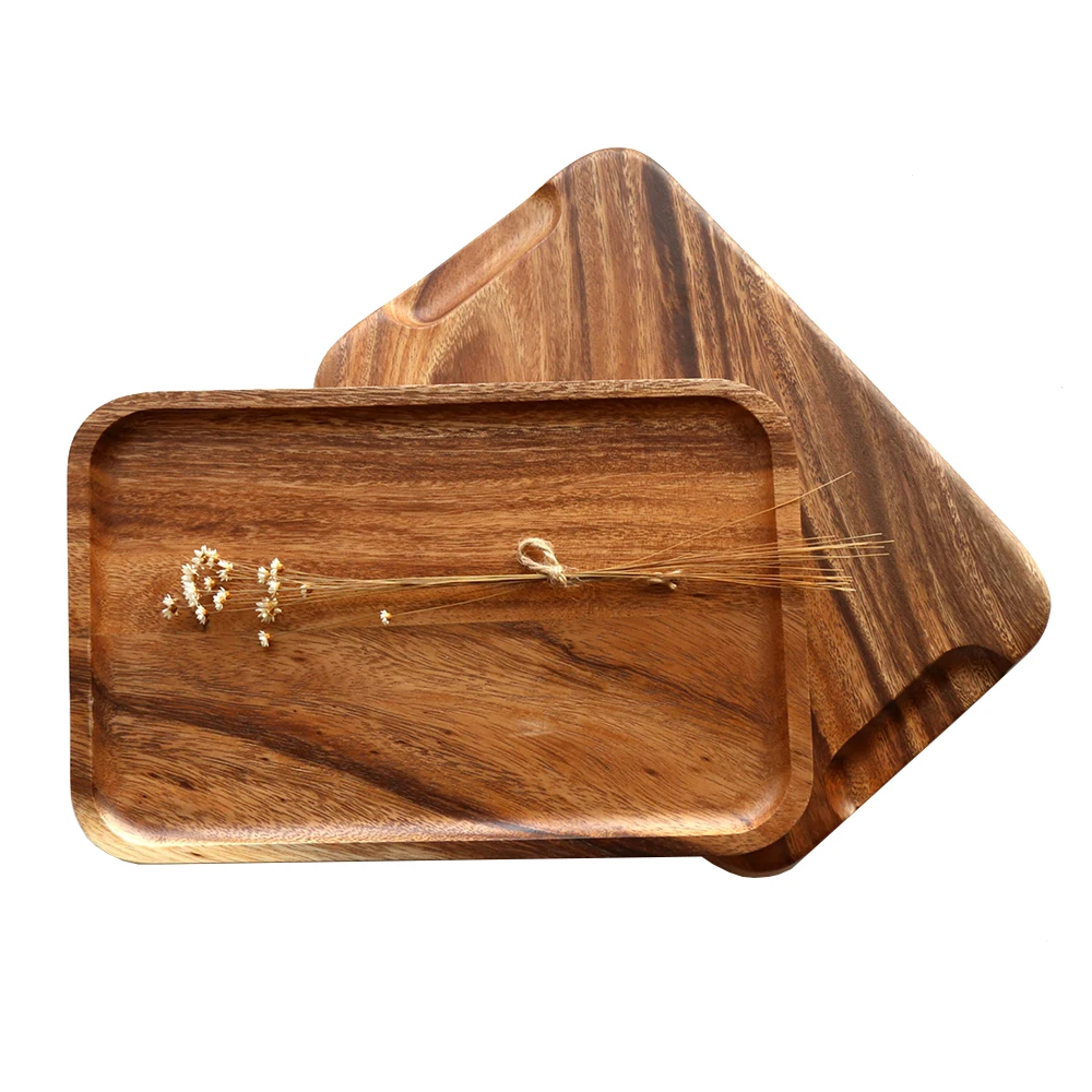 

Japan Style Solid Acacia Wood Tray with Hand Slot Easy Handle Wood Steak Fruit Tea Plate Serving Tray for Home/Hotel/Restaurant