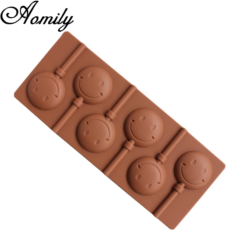 Aomily Simle Faccia Lollipop Muffa Diy Bakeware Silicone 3D Handmade Pop Sucker Bastoni Lolly Muffa Della Caramella Di Cioccolato Con Il Bastone Forma