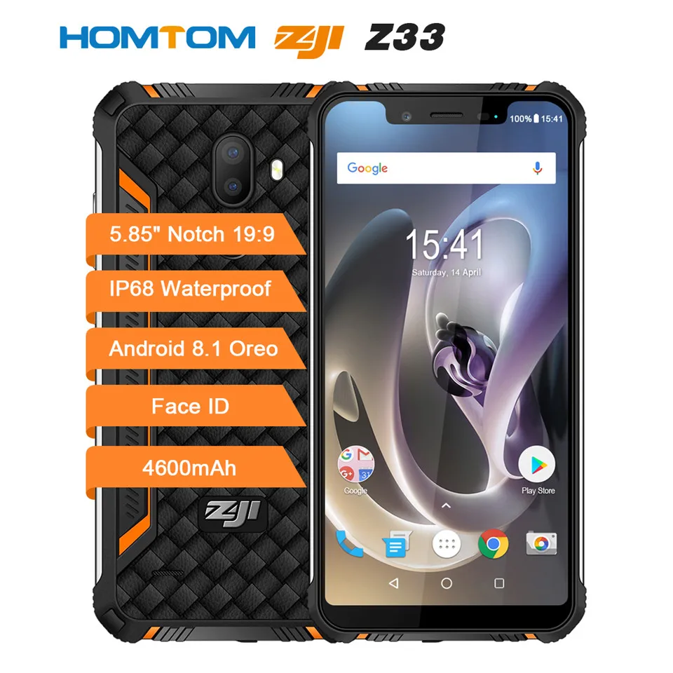 

HOMTOM ZOJI Z33 SmartPhone IP68 Waterproof MT6739 1.5GHZ 3GB 32GB 4600mAh 5.85" Dual sim Android 8.1 OTA OTG Face ID Cellphones