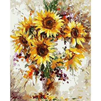 

Frameless Pictures Sunflower Oli Painting Coloring by numbers on canvas hand-painted DIY Cuadros Decoracion Cheap Oil Paintings