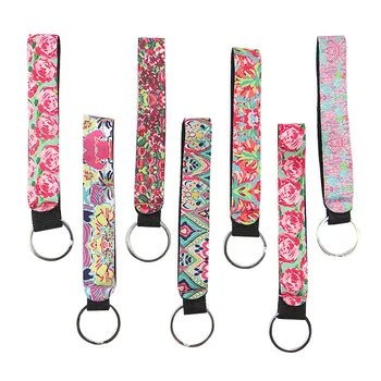

Floral Printing Key Chain Neoprene Rose Bag Charmer Keychain With Metal Buckles In Front for Wedding Favors Gift For Guest