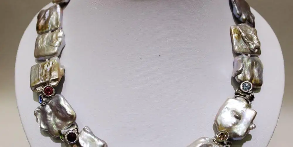 

Hot sell Noble- hot sell new - Multi-color crystal gray Freshwater pearl necklace 21x23mm 19.5"Alloy "handmade" a(5.18)