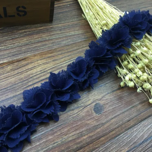FFLACELL 1 ярд цветок 3D 5 см шифон кружево отделка Лента ткань для аппликации шитье свадебное платье украшения аксессуары - Цвет: 12