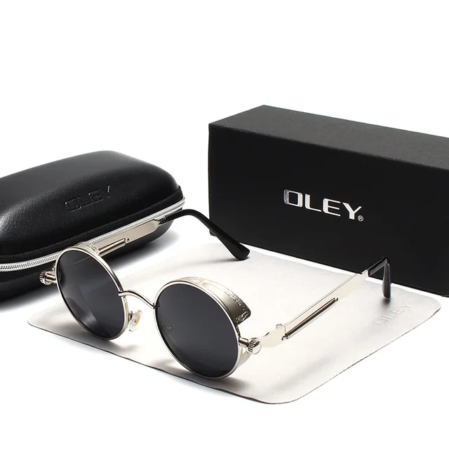 OLEY Brand Metal Round Steampunk Sunglasses Men Women Fashion Color film punk sun glasses Driving Anti-glare Eyewear UV400 Y261 Y261 C2BOX