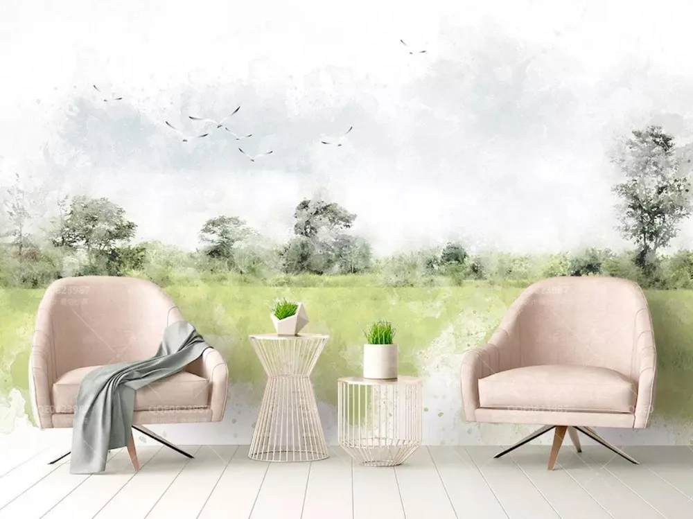 

[Self-Adhesive] 3D Riverside Green Meadow Trees 16 Wall Paper mural Wall Print Decal Wall Murals