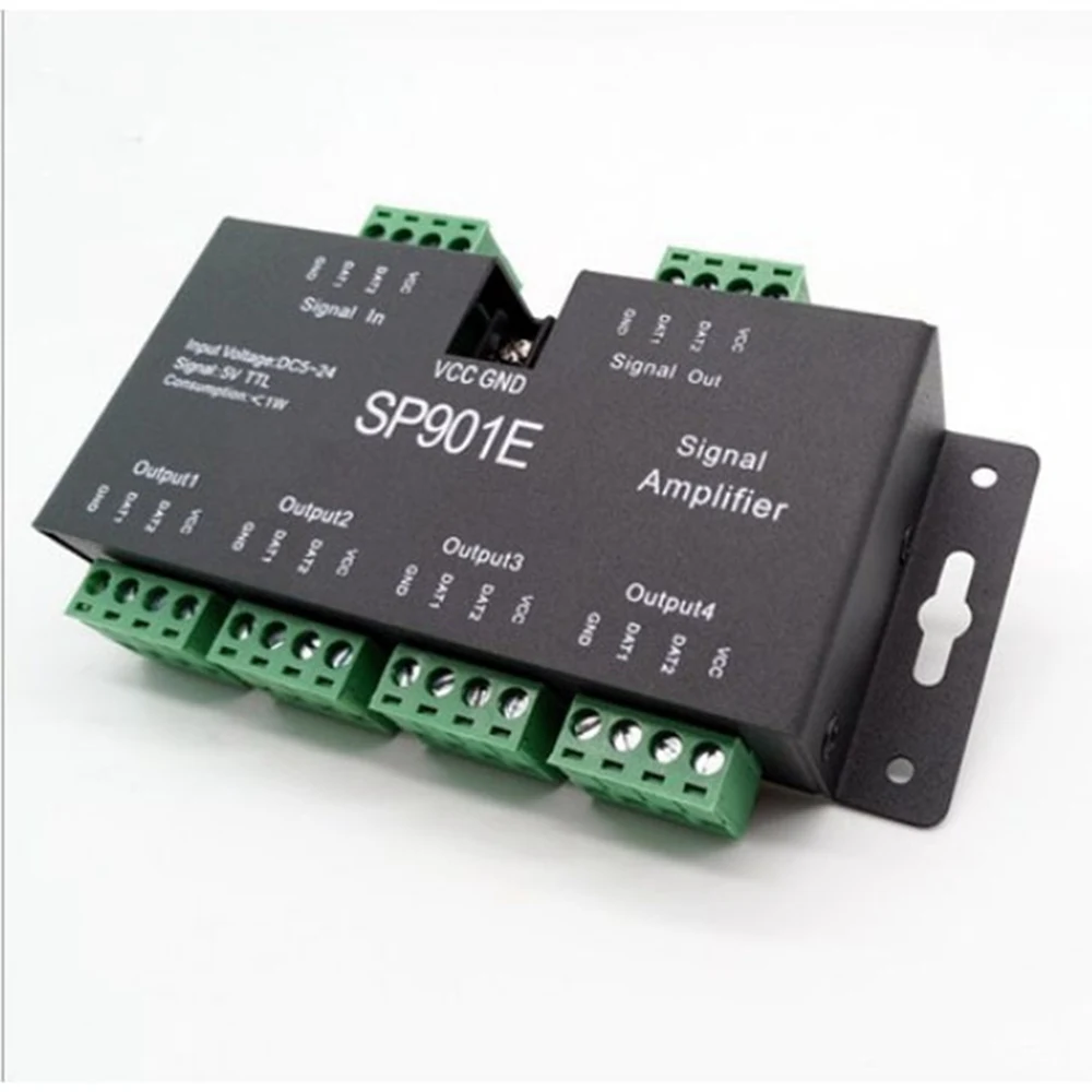

SP901E RGB LED Signal Amplifier Controller SPI Output Signal 4 Control Group Amplifier WS2811 SK6812 APA102 DMX512 Strip Module