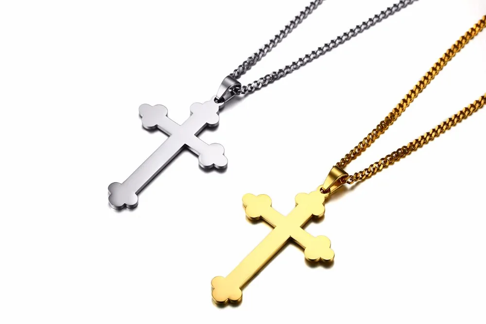 

Fashion Men Long Necklaces Pendants Stainless Steel Silver Gold-Color Classic Jewelry Mans Cross Pendant Necklaces For Male