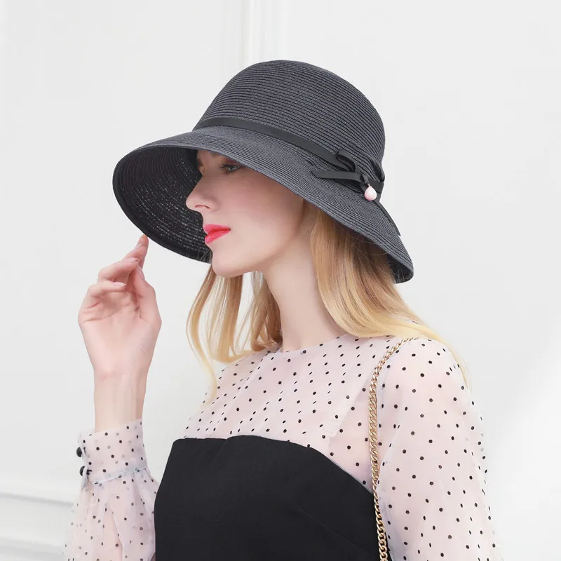 

Lady Taiwan Straw Sunhats Female Breathable Sunscreen Straw Cap Female Dome Basin Cap UV Protection Beach Cap Foldable B-8880