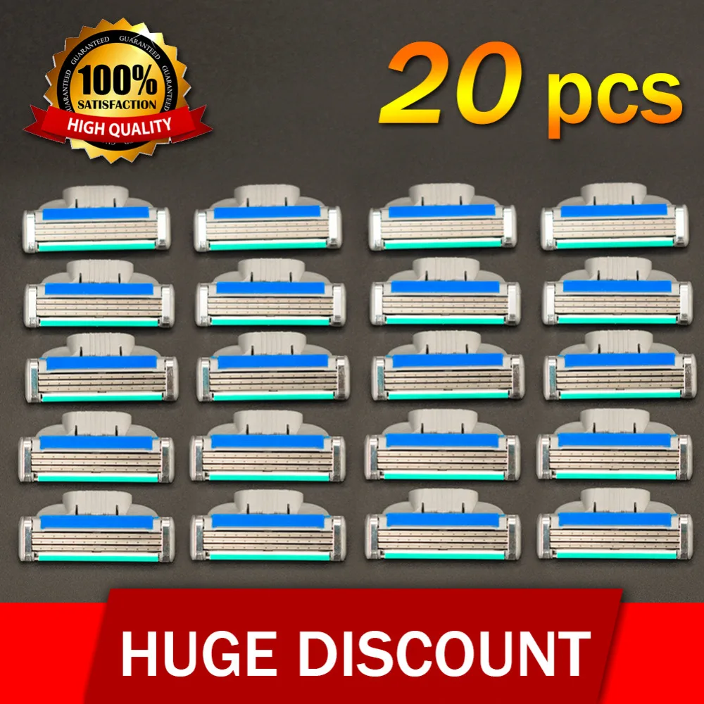 

20pcs/lot 3 layer sharp shaving men shaver razors blades replace head razor blade for gillettee machine handle