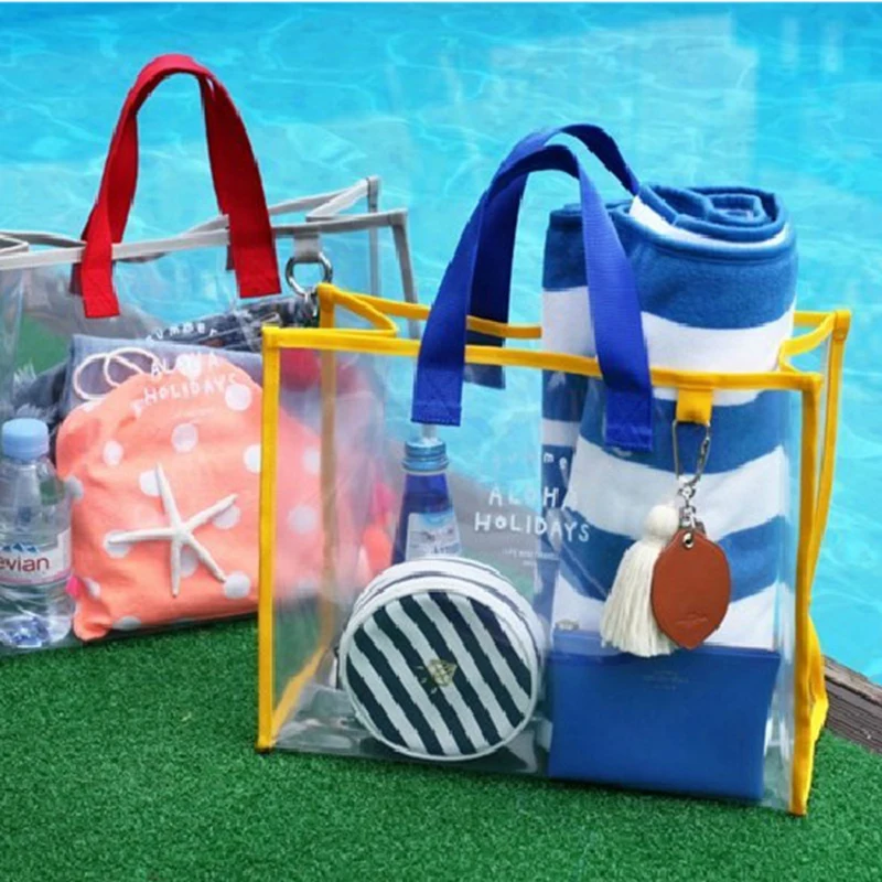 

New Fashion Women Clear Transparent Storage Bag Summer Beach Handbag Clothing Toiletries Bag Makeup Bag for Women Swimming