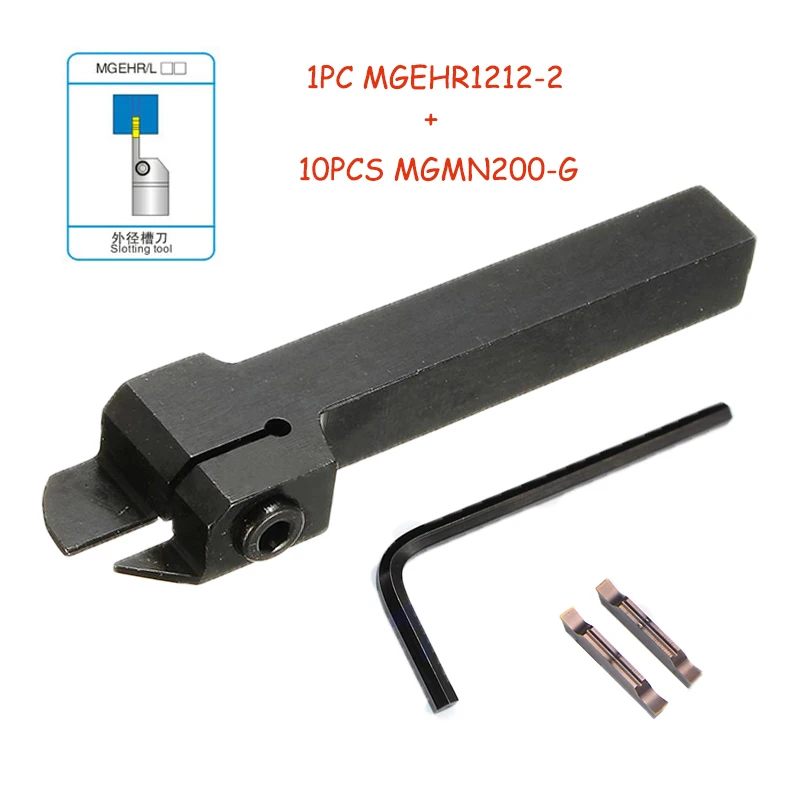 

1pc MGEHR1212-2 Tool Holder Boring Bar with 10pcs MGMN200-G Inserts and Wrench For Lathe Turning Tools