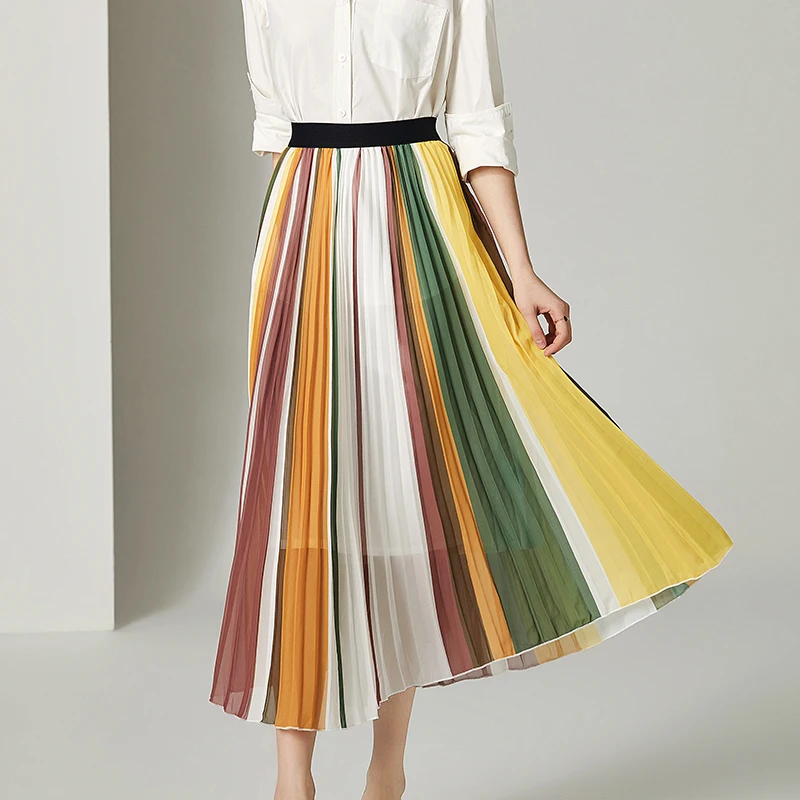 

Stretched striped patchwork skirt women A line skirt midi woman skirt 2019 spring summer New arrival