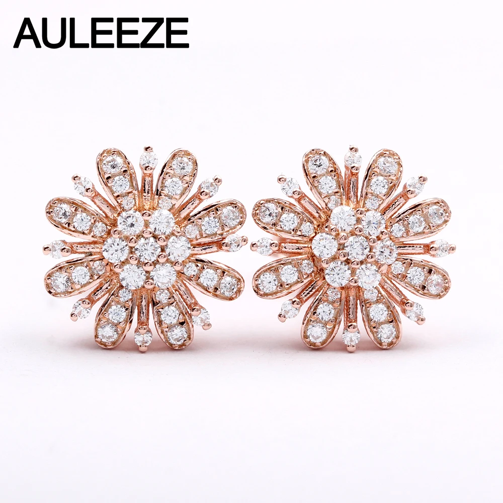 US $574.00 AULEEZE Natural 046cttw Diamond Flower Earrings Real 18k Rose Gold Stud Earrings for Women Wedding Fine Jewelry Gifts