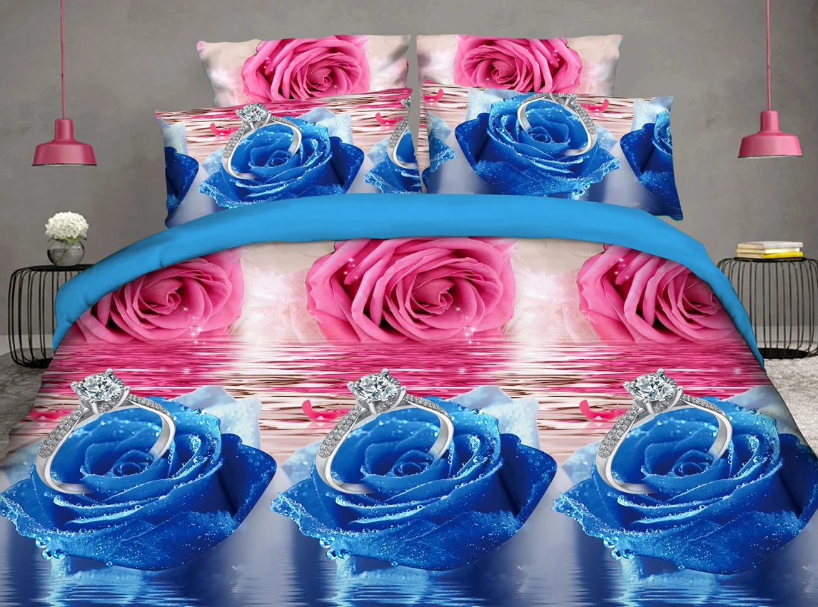 Домашний текстиль, щеткая ткань 3D цветы Стёганое одеяло крышка Постельное белье простыни пододеяльник простынь и наволочки) 4 шт./компл - Цвет: Blue pink family