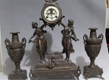 

WBY 814+++++32" Costful West Art Pure Bronze Angell Two Belle Clock Vase Set