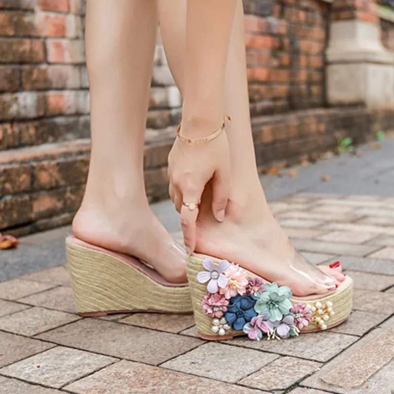 

MONMOIRA Ethnic Bohemia Flower Espadrilles Fisherman Sandals Women High Heel Platform Sandals Women PVC Slipper Sandals SWC0472