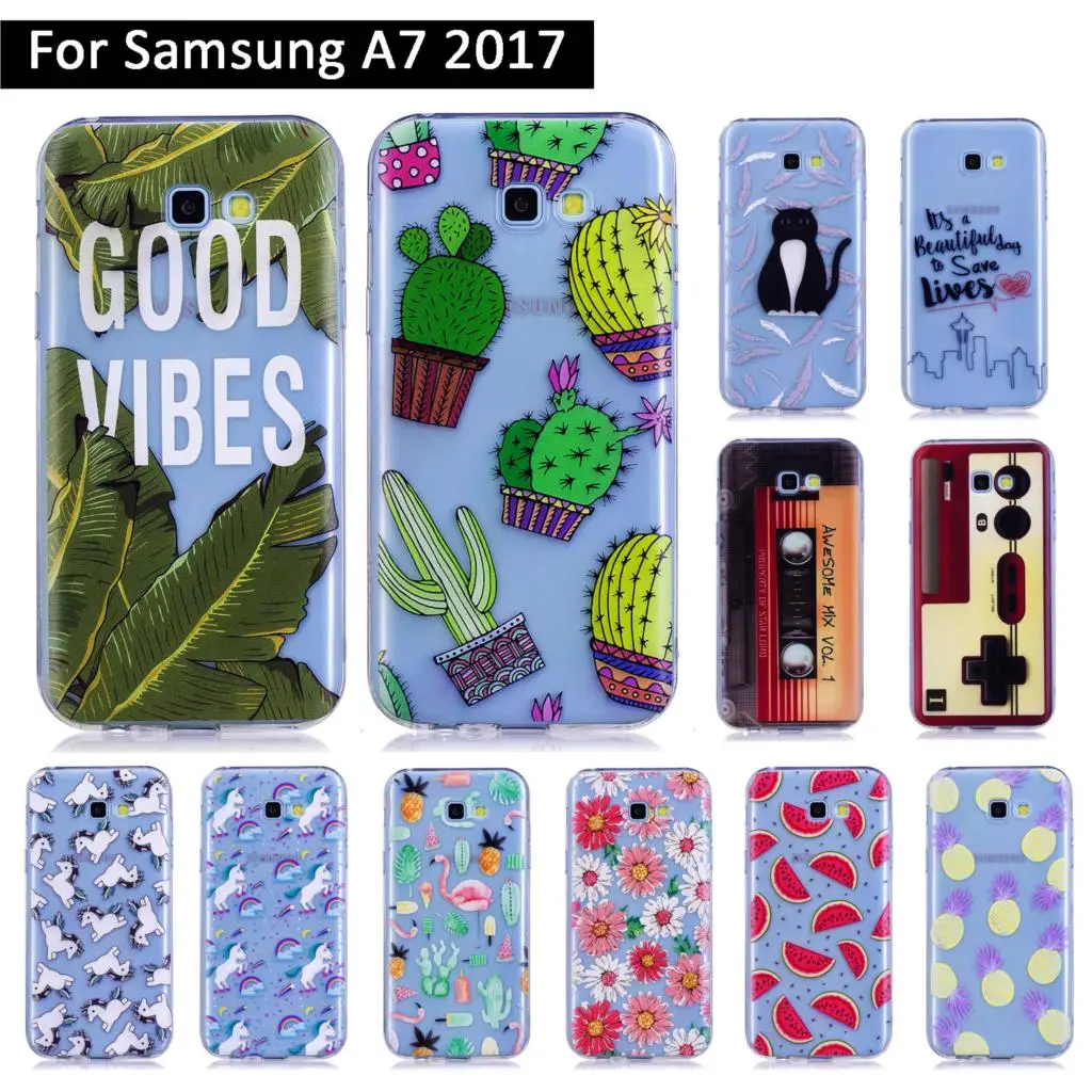 TPU чехол для Samsung Galaxy A7 A 7 2017 Мягкий силиконовый прозрачный телефона A720F A720 720 Чехлы