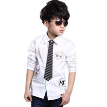 Рубашка с длинным рукавом для мальчиков-подростков Осень модная школьная одежда для детей Одноцветные хлопковые рубашки с отложным воротником