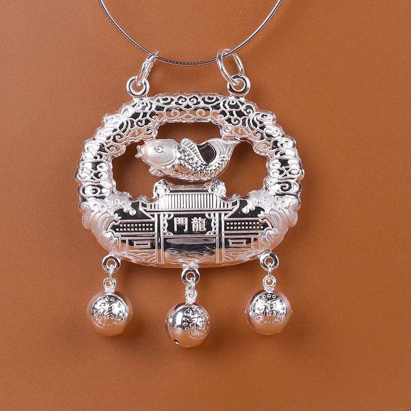 

S9999 than fine silver infant child lock pendant silver carp jump longmen silver child full moon lock lock bag safely