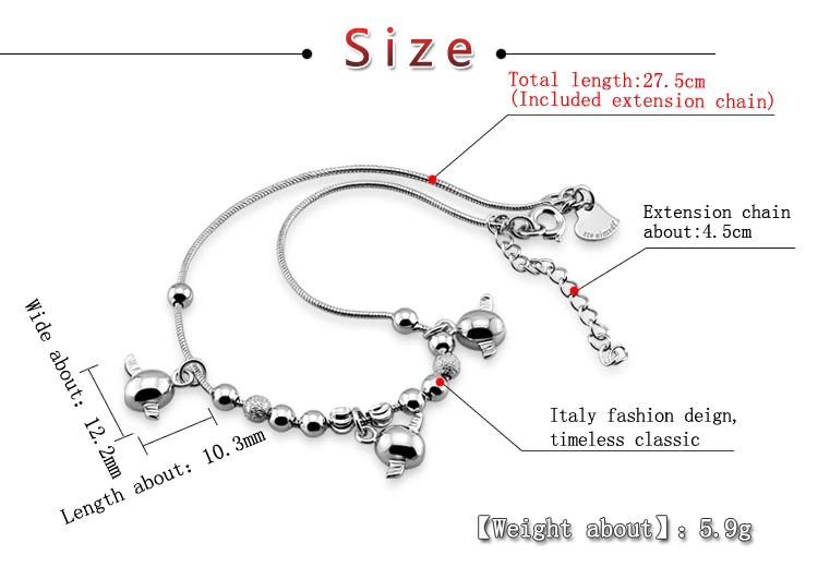 Модный 925 пробы серебряный маленький ангел яйца Шарм ножной браслет для женщин 925 Серебряный ювелирный браслет на лодыжку длина 22 см
