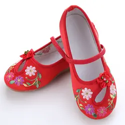 Тканевая обувь; детская обувь с вышивкой; дышащая модная обувь принцессы для девочек; детская обувь; сезон лето-осень