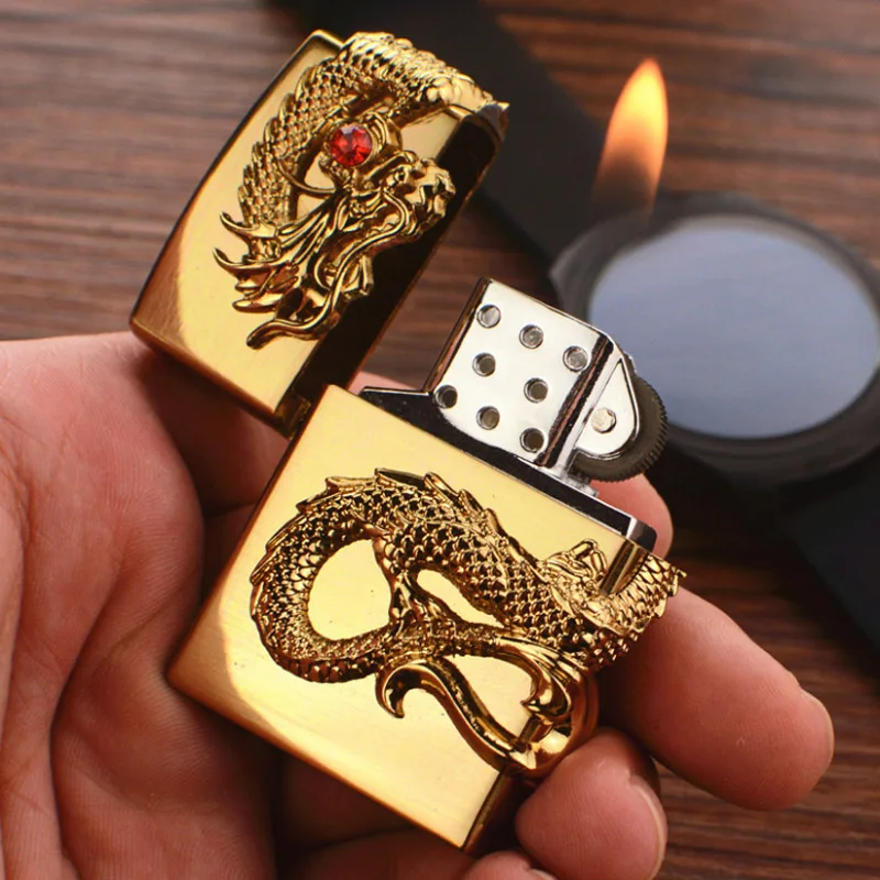 Buy Retro Dragon Metal Carving Lighters Grinders Fire