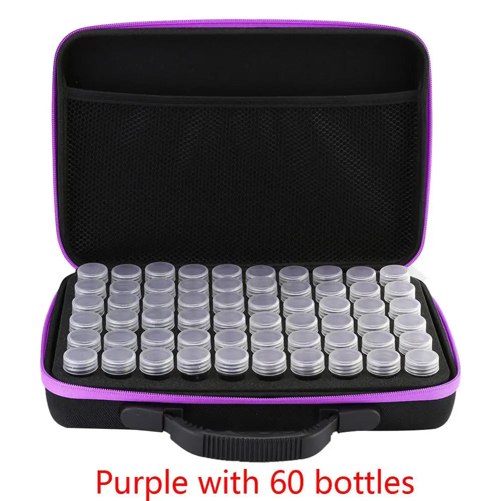 15/30/60 флакон со стразами картина ящик для хранения с вышивкой алмазов картина контейнер для хранения ювелирных изделий, сумка для переноски, чехол держатель ручная сумка на молнии - Цвет: Purple w 60 bottles
