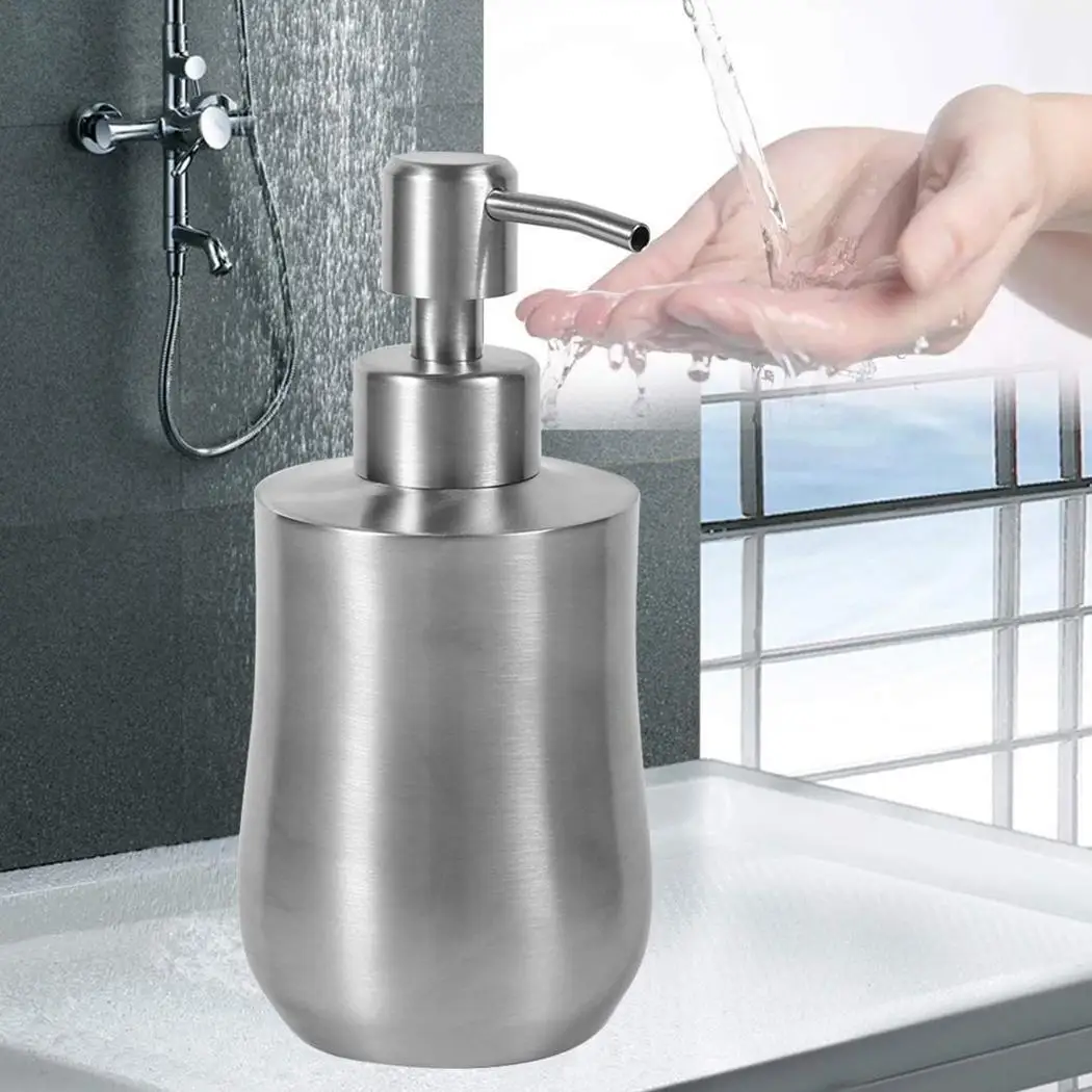 

Bathroom Kitchen Press Type Stainless Steel Soap Silver Soap Dispenser Hand Washing Liquid Bottle 350ml Manual Simple Fashion