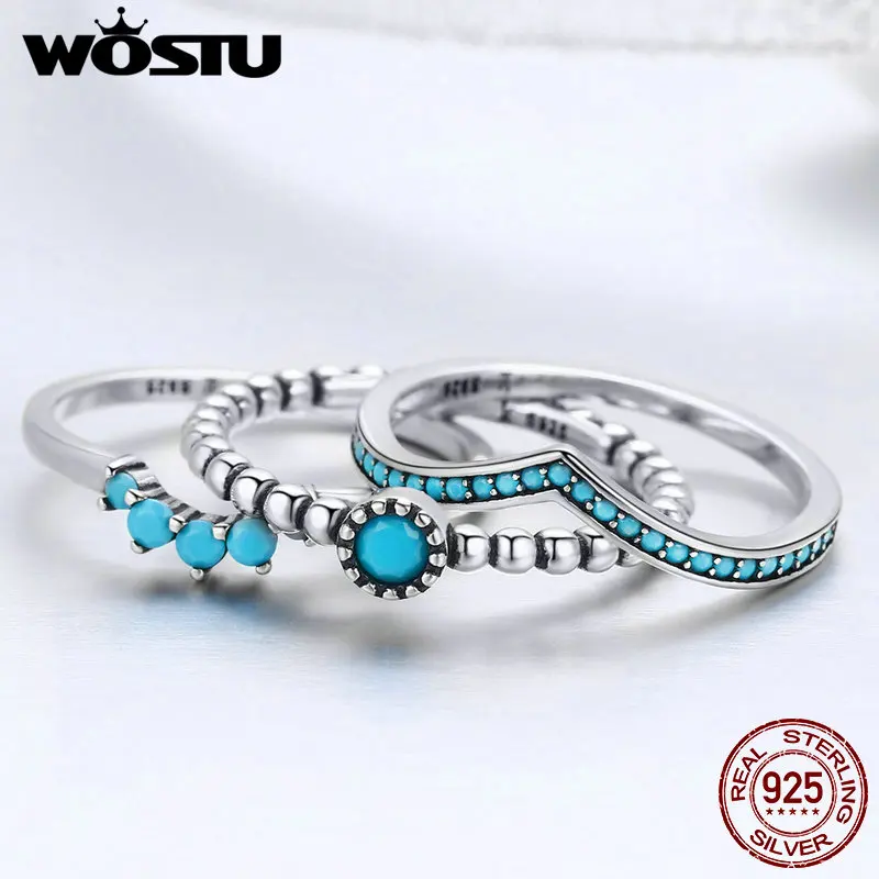 

WOSTU 2019 NEW 925 Sterling Silver Stackable Blue CZ Wish Finger Rings For Women Fashion Lucky Jewelry Birthday Gift FIR368