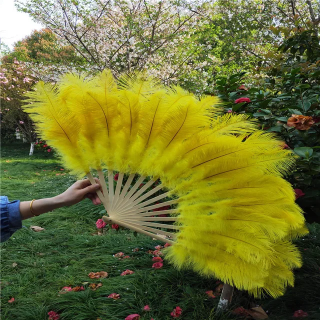 13 Bones Large White Feather Fans Dance Folding Soft Fluffy Hand Held Fan  Halloween Decoration Jewelery Performance Feather Fan