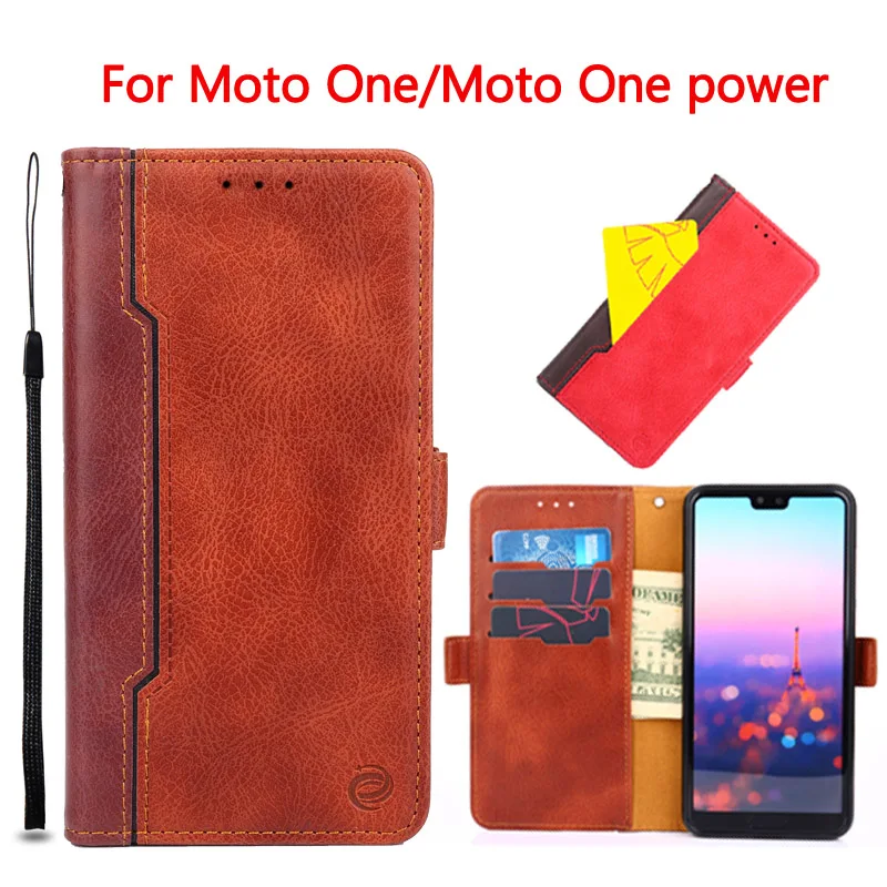 Кошелек кожаный чехол для Motorola Moto One power контрастный цвет флип противоударный