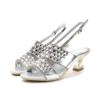 

Summer New Retro Silver Rhinestone Sandals Fashion Open Toe Hollow Rough Heel Women Sandals Mid Heel Sandals 6CM